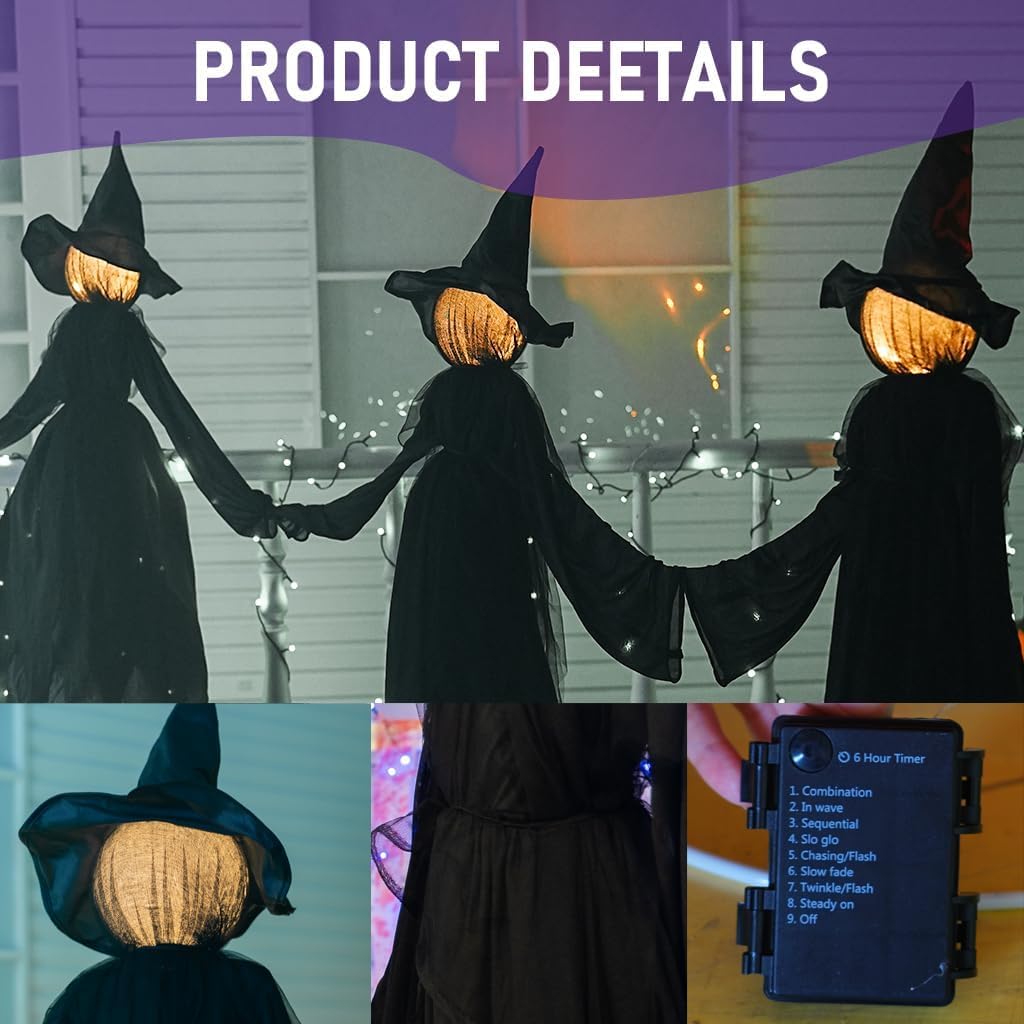 Halloween Witch Decorations Outdoor, 5 FT Set of 3 Light Up Witches Stakes