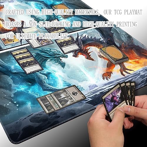 Premium Board Game 24x14in MTG Playmat Compatible for OCG CCG RPG TCG Playmat (Ice and Fire)