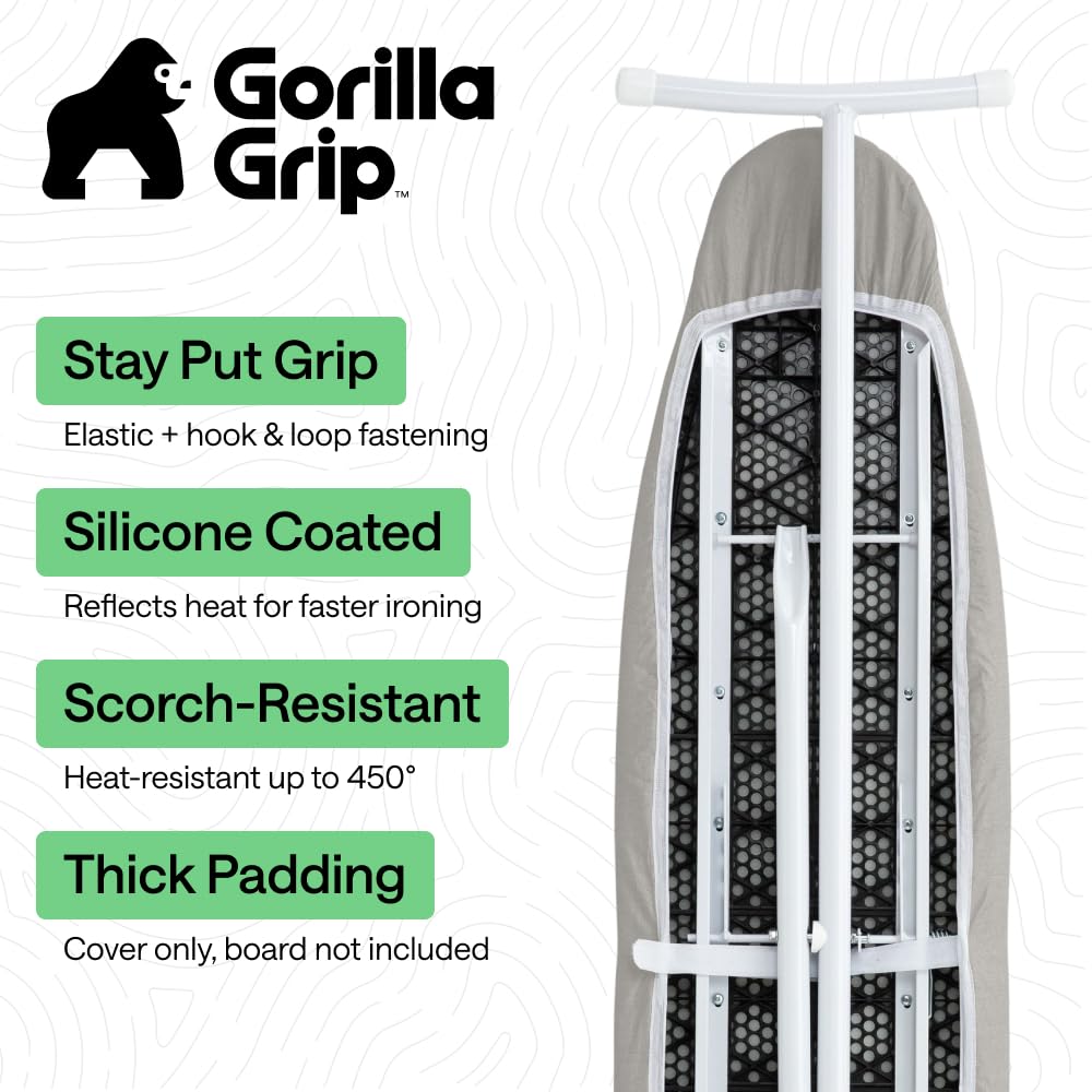 GORILLA GRIP Padded Ironing Board Cover, 15x54 Silver