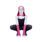 MARVEL Spider-Gwen Official Youth Zentai Halloween Costume - Hooded Spandex Jumpsuit with Printed Design and Pull On Spandex Mask (M)