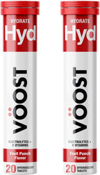 Voost, Hydration, Electrolyte and Hydration Tablet, B Vitamins, Daily Vitamin Supplement, Effervescent Drink Tablet, No Sugar + Low Calorie, Fruit Punch Flavor, 40 Count