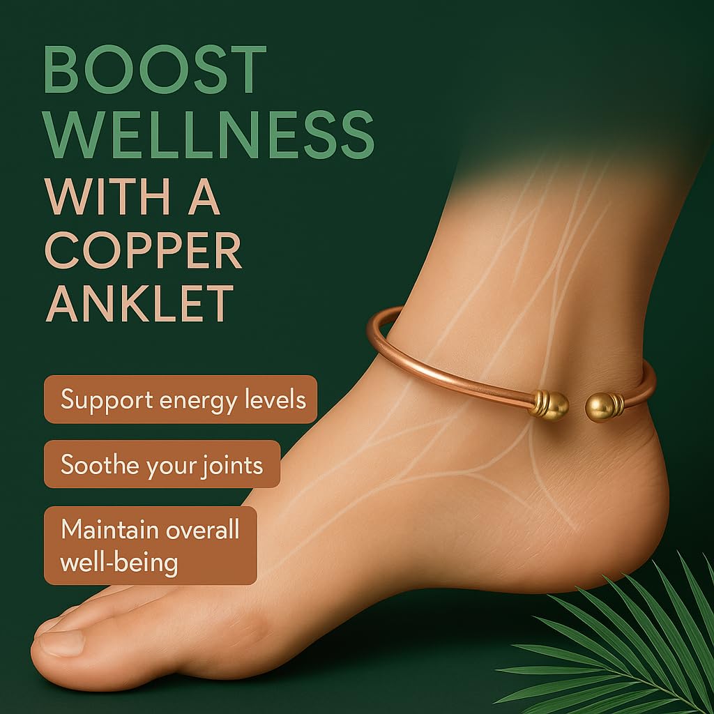 USTeckno 100% Pure Copper Anklet for Women and Men – Raw, Solid, Uncoated, Adjustable, Handcrafted Wellness Jewelry for Natural Healing and Everyday Elegance, 2026 Improved Design