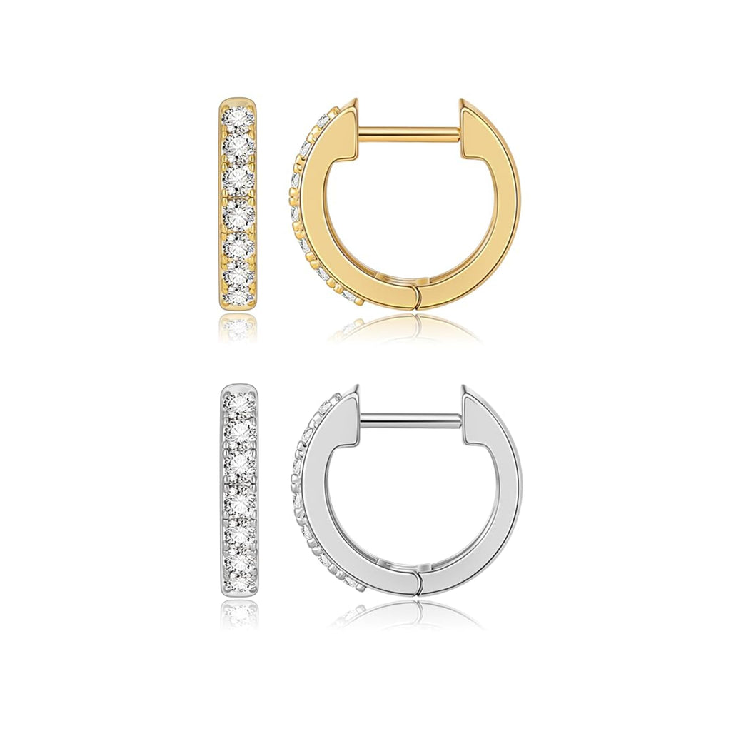 Gacimy Gold Silver Huggie Hoop Earrings Set for Women, 13MM CZ Hoops