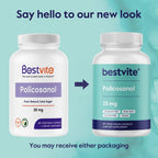 BESTVITE Policosanol 25mg (180 Vegetarian Capsules) - No Stearates - No Flow Agents - Vegan - Non GMO - Gluten Free