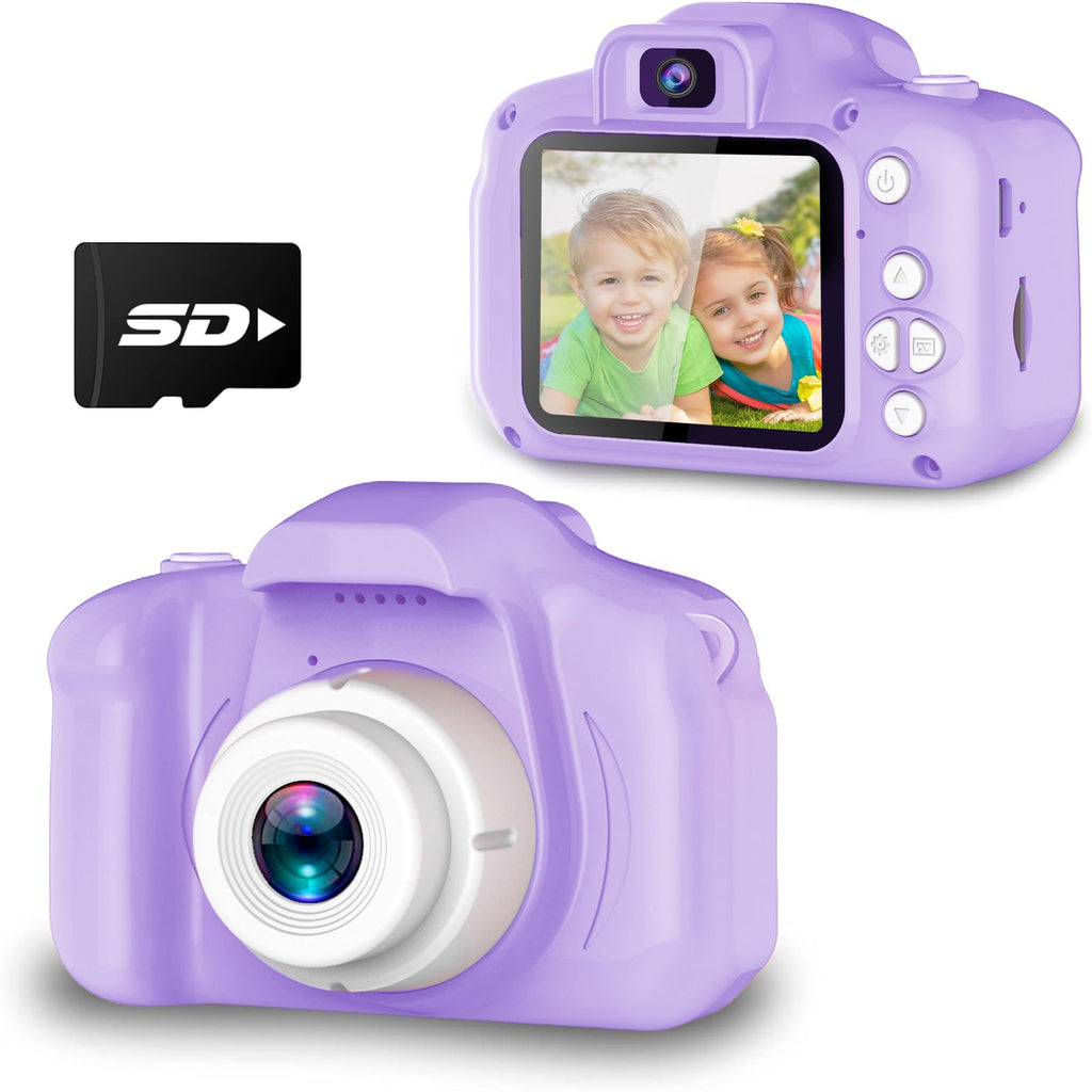 Seckton Upgrade Kids Selfie Camera, Christmas Birthday Gifts for Girls Age 3-9, HD Digital Video Cameras for Toddler, Portable Toy for 3 4 5 6 7 8 Year Old Girl with SD Card-Purple White