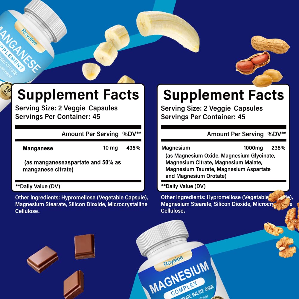 Magnesium Complex & Manganese Supplement Bundle – 1000mg Magnesium with 7 Forms Plus 10mg Manganese (Aspartate/Citrate) – Supports Relaxation, Muscle & Bone Function – 150 Capsules Total