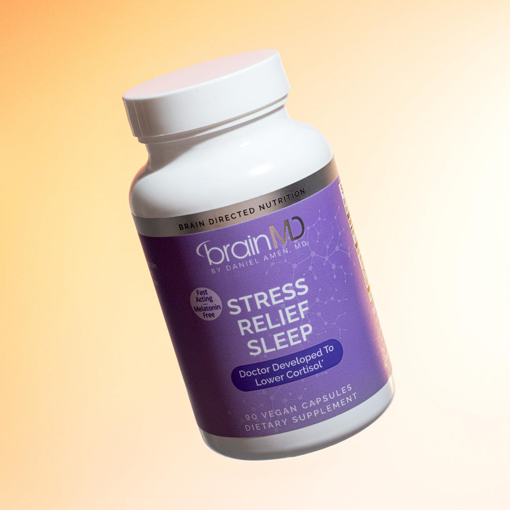 BRAINMD Stress Relief & Sleep Supplement - Natural Calming Formula with GABA & Magnesium - 60 Capsules