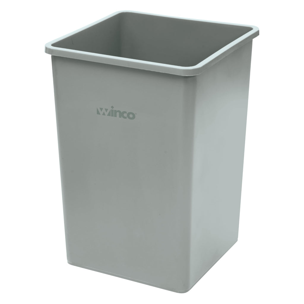 Winco 35 Gallon Gray Commercial Square Plastic Trash Can