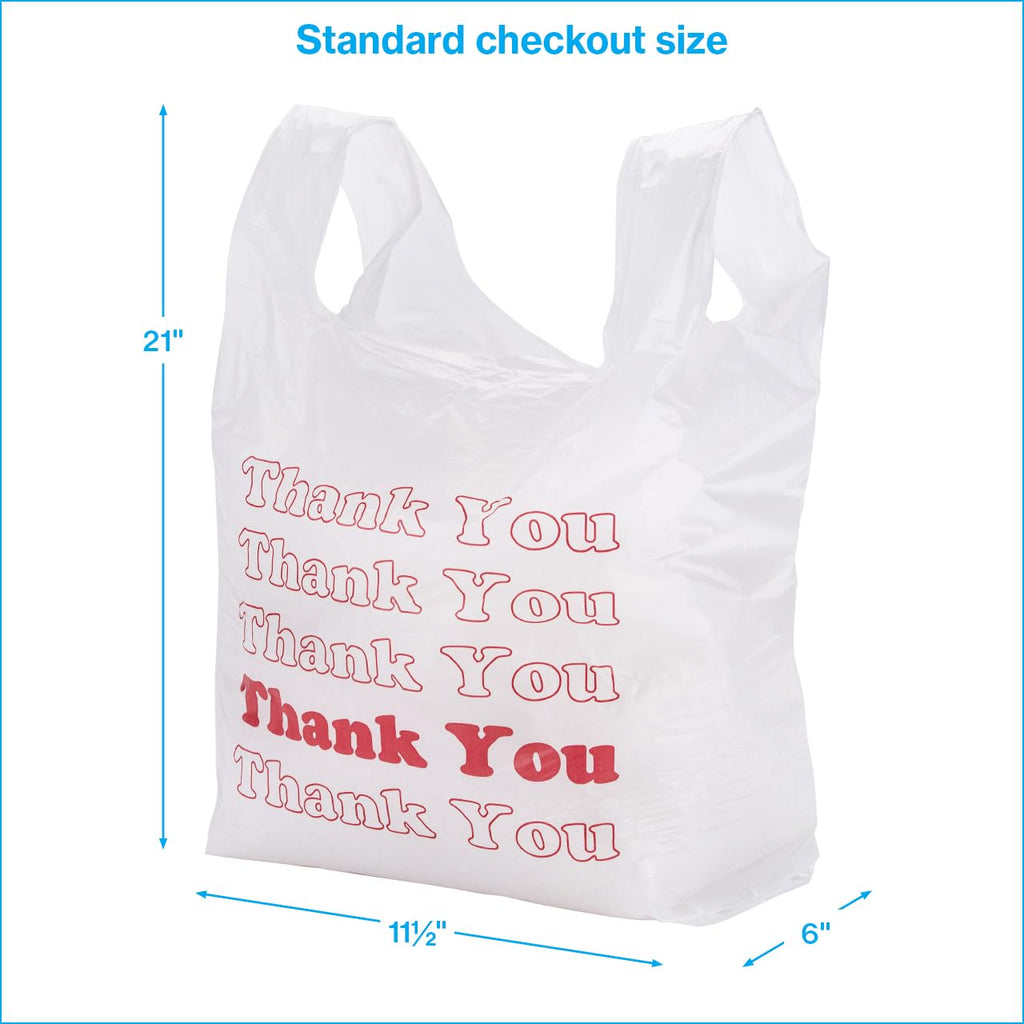 SSWBasics White Thank You Bags Case of 1000-11 ½” x 6" x 21" - Thickness .48mil HDPE- Standard Supermarket Size, Perfect for Grocery, Retail, Convenience Stores, Take-Out and Home Use