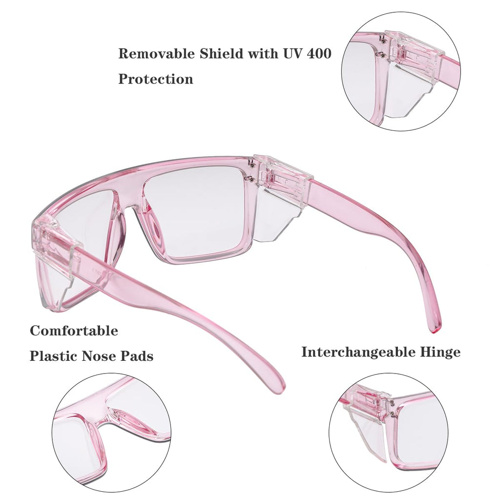 BINGKING ANSI Z87 UV400 Transition Photochromic Pink Safety Glases sunglasses for women (Clear pink (clear shield))