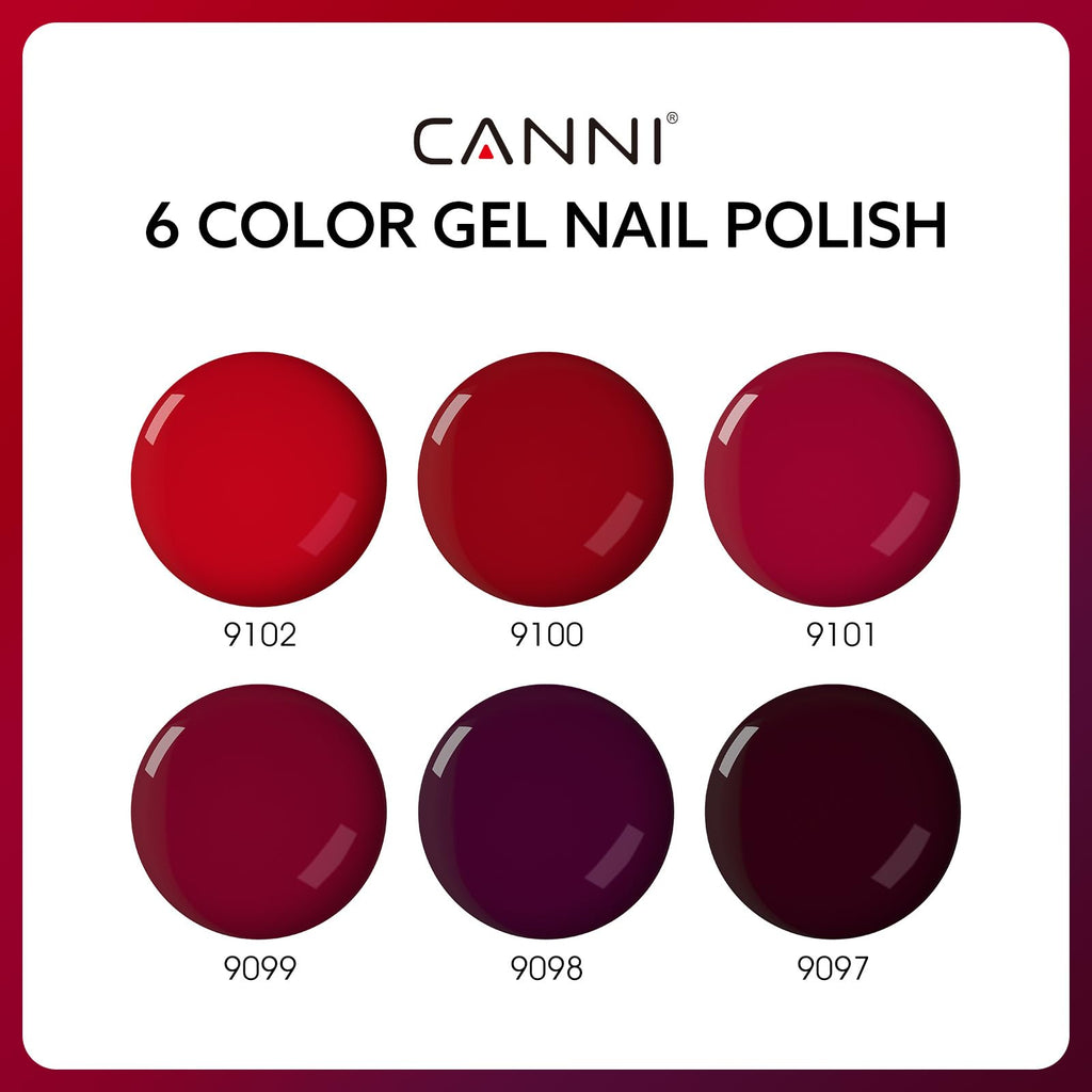 CANNI Dark Red Gel Nail Polish Set, 6Pcs 9ml Burgundy Gel Polish Kit