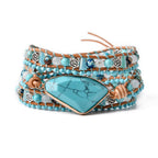YGLINE Boho Handmade Wrap Leather Tube Crystal Stone Bracelet for Women (Turquoise-3 wrap)
