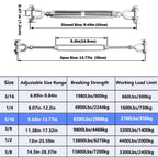 hannger 2 Pack Turnbuckle, 5/16 (M8) 304 Stainless Steel Turnbuckle for Cables Wire, 2100 lbs Working Load Limit, Jaw and Jaw Turnbuckles for Wire Tensioner, Shade Sail, Clothesline, Lights String