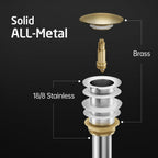 KES Bathroom Sink Drain Without Overflow, Brushed Nickel Pop Up Drain Vessel Vanity Sink Stopper 2 Pack, All Metal Rustproof Brass and 304 Stainless Steel, for 1.6"-1.9" Sink Hole, S2008D-BN-P2