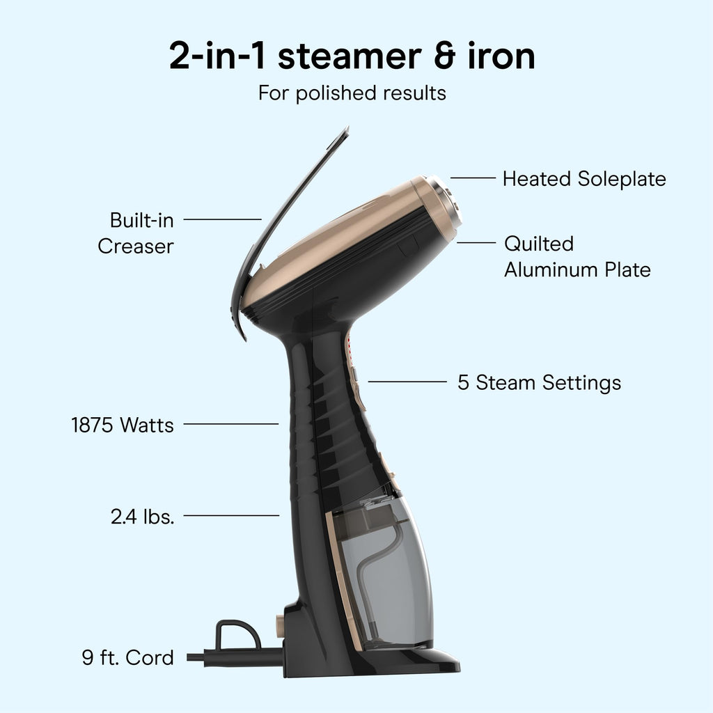 Conair Handheld Steamer for Clothes & Upholstery, 3 Attachments, Black