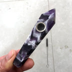 Natural Dream Amethyst Crystal Point Pipe with Metal Screen, Dream Amethyst Tower，Purple and White Multi-Color,crystal gift