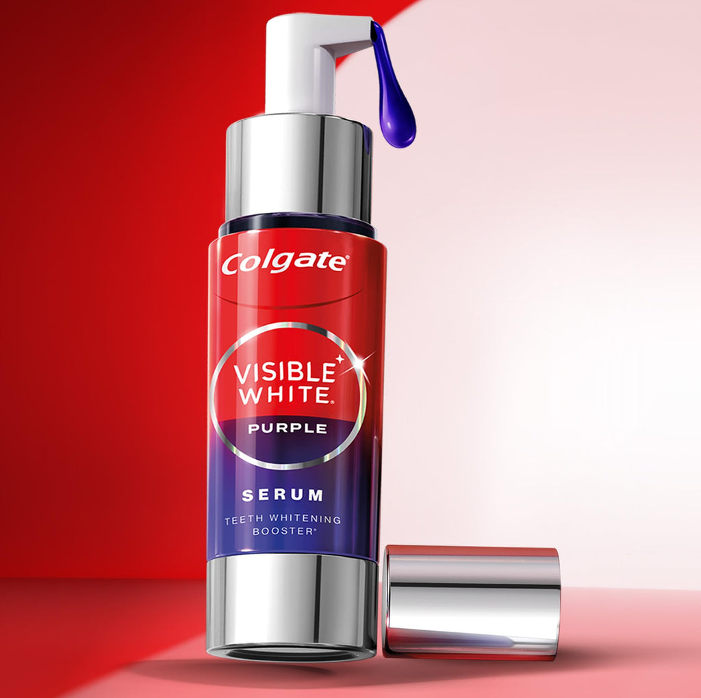 Colgate Visible White Purple Teeth Whitening Serum, 1.5oz/40ml – Mint & Yuzu Flavour, Instant Brightening Purple Serum for Whiter Smiles