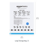 Amazon Basics Vacuum Storage Bags, Compression Space Saving for Clothes and Linens, Reusable with Hand Pump, Large, Clear, 5-Pack