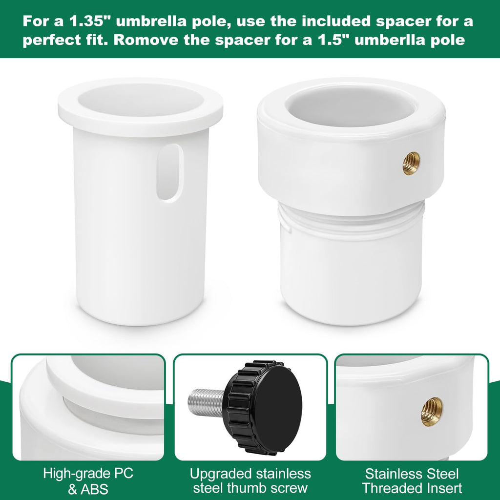 lodfGL Upgraded Pool Umbrella Pole Stabilizer Sleeve Adapter - Fit 1.5" & 1.35" Umbrellas for Waterways & AquaStar Single-Threaded Pool Deck Sleeves, Reduces Movement, White PC+ABS, 2Pack