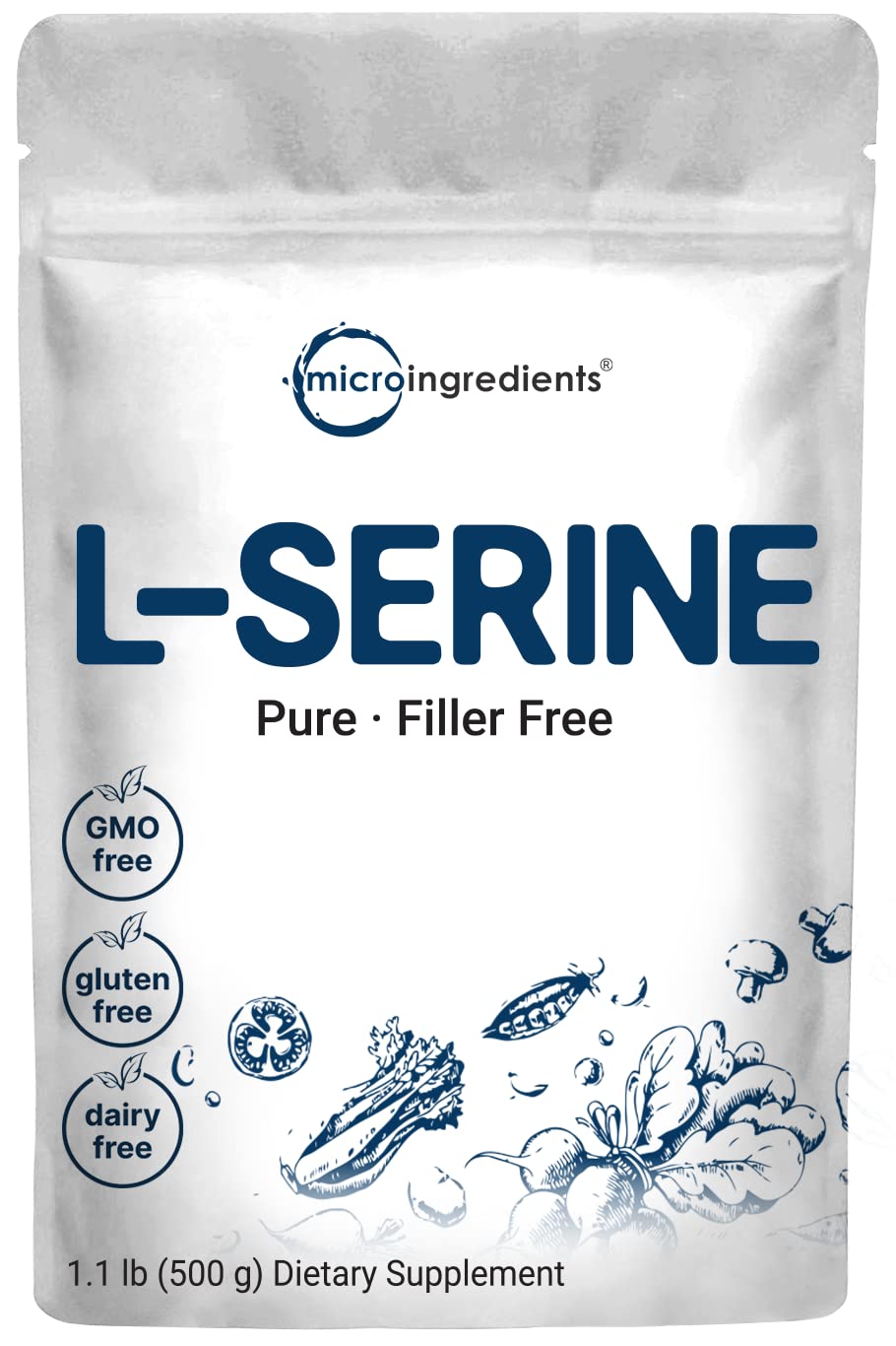 Micro Ingredients L Serine Powder, 500 Grams (250 Day Supply)