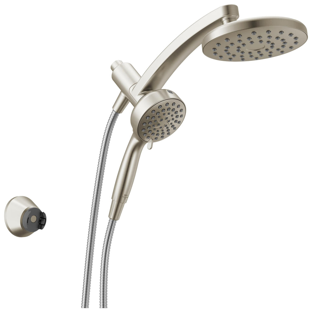 Delta 6-Setting PivotPro 3-in-1 Combination Shower Head with ProClean Spray, Brushed Nickel Round Shower Head Rainfall with Handheld Spray, 1.75 GPM, SpotShield Brushed Nickel 75649SN