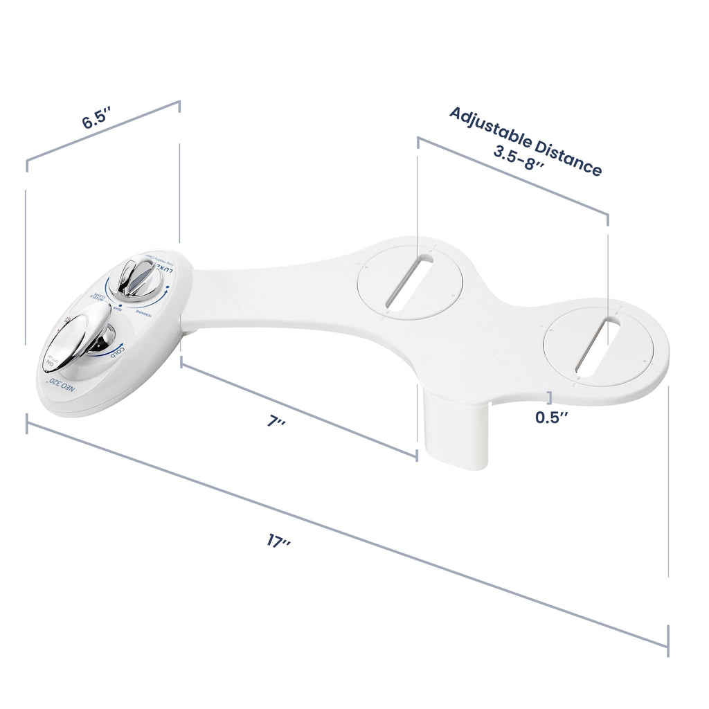 LUXE Bidet NEO 320 - Warm Water, Dual Nozzle, Self-Cleaning, Non-Electric Bidet Attachment for Toilet Seat, Adjustable Water Pressure, Rear & Feminine Wash (White)