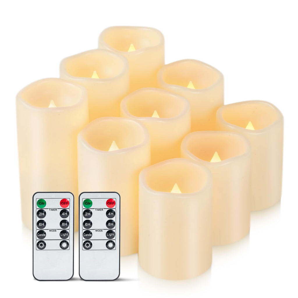 Amagic Waterproof Outdoor Flameless Candles with Timer, Battery Operated Candles with Remote Control, Electric LED Pillar Candle for Outside Patio, Garden, Wedding Decor, D3 x H4 5" 6", Set of 9