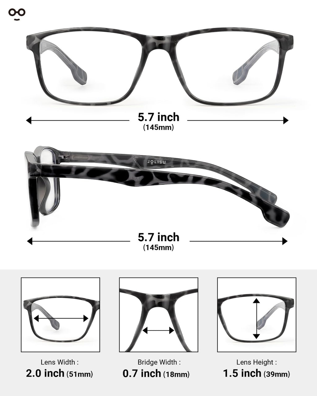 JOLISU 4 Pack Reading Glasses Men Blue Light Blocking with Spring Hinge, Anti Eyestrain/UV Large Wide Square Computer Readers (1.00)