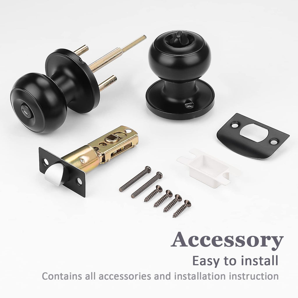Probrico 10 Pack Round Privacy Door Knob(Thumb Turn Lock on The Inside), Keyless Doorknobs Interior/Exterior Lockset,Privacy Knobs for Bedroom/Bathroom,Black Modern Design Door Hardware