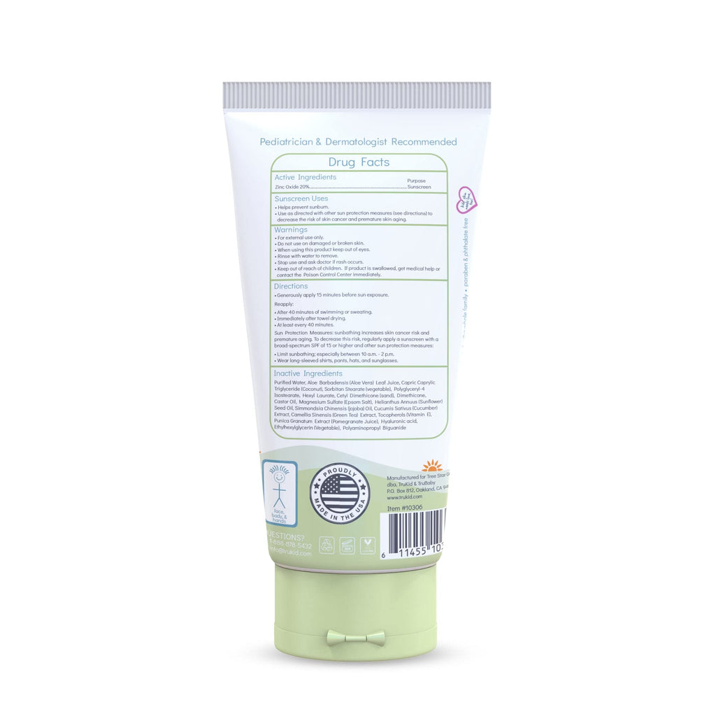 TruKid Eczema Mineral Sunscreen SPF 30 - All Natural Kids & Baby Sunscreen for Face & Body, Non-Toxic Zinc Oxide Sunblock Protection for Sensitive Skin, Unscented, FSA Eligible, Travel Size 3.4oz