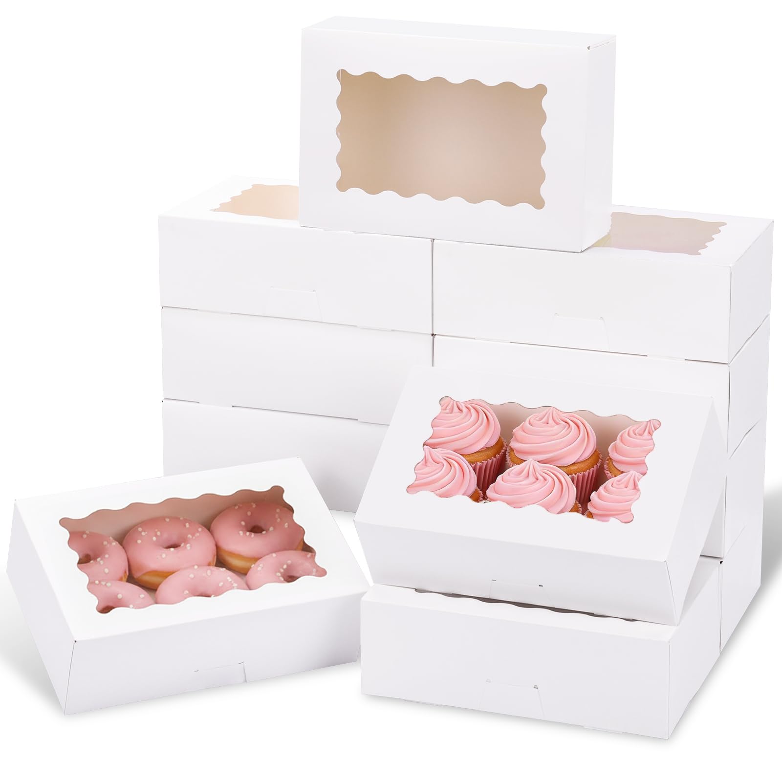 Moretoes 45pcs Cookie Boxes with Window, 9x6x3in Auto-Popup Bakery Boxes