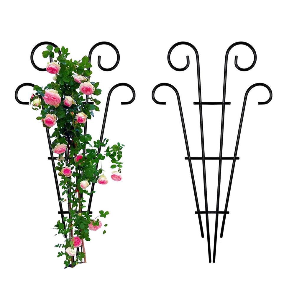 2 Pack 31 Inch Black Coated Wave Pot Metal Trellis Stakes for Climbing Plants Patio Plant Support for Outdoor,Rose, Vegetable Flower, Backyard
