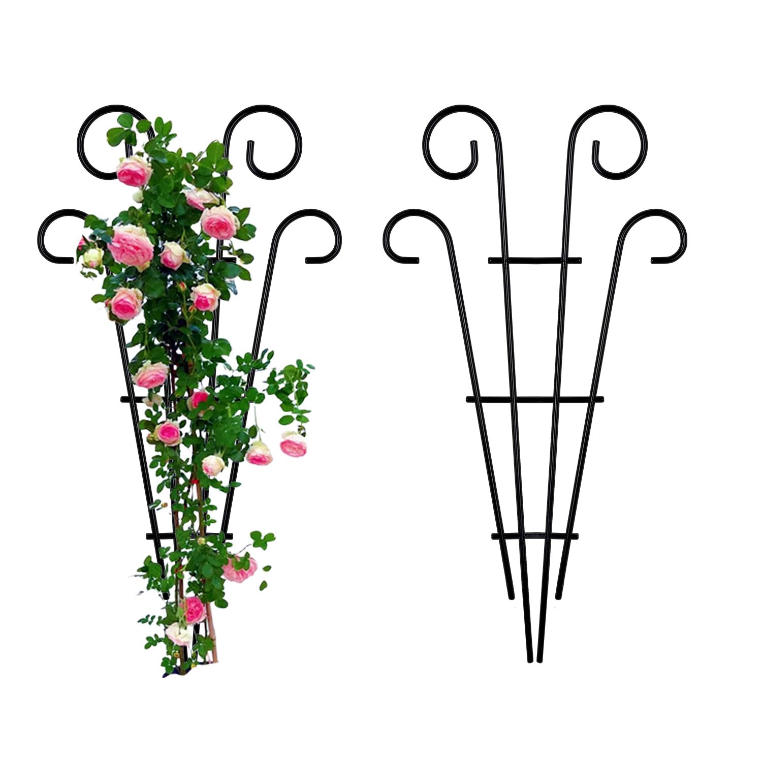 2 Pack 31 Inch Black Coated Wave Pot Metal Trellis Stakes for Climbing Plants Patio Plant Support for Outdoor,Rose, Vegetable Flower, Backyard