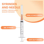 25Pcs 3ml Luer Lock Syringes with 25G 1" Needles, Individually Wrapped