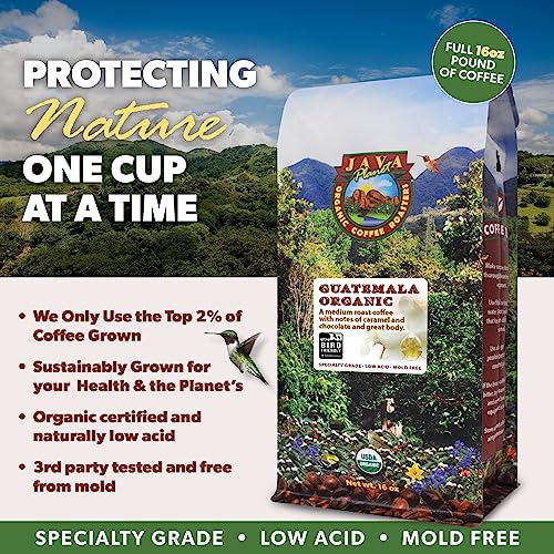 Java Planet Low Acid Coffee, Guatemalan Organic Coffee Beans, Smooth Full Flavored, Single Origin: Whole Bean Medium Roast - Smithsonian Bird Friendly 2-1LB Bags