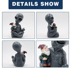Dnoifne Alien Hugging Gnome Garden Decoration, Resin Dwarf Statue, Waterproof Outdoor Decor for Patio Lawn Porch, Birthday and Housewarming Gifts