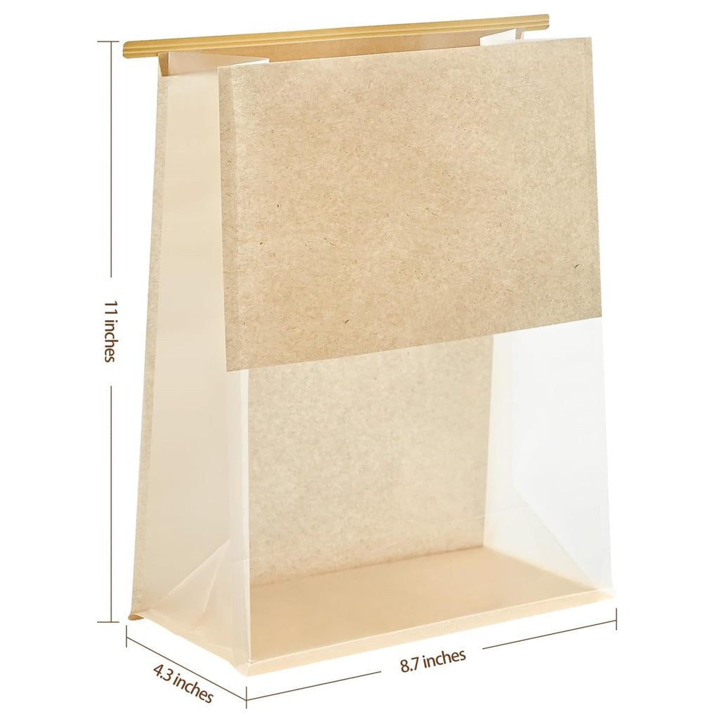 Ohuimrt 100 PCS Paper Bread Bags for Homemade Breads, 11 x 8.7 x 4.3 Inches Kraft Bakery Bags with Tin Tie Tab Lock Sourdough Bread Bags with Window Baked Foods Packaging