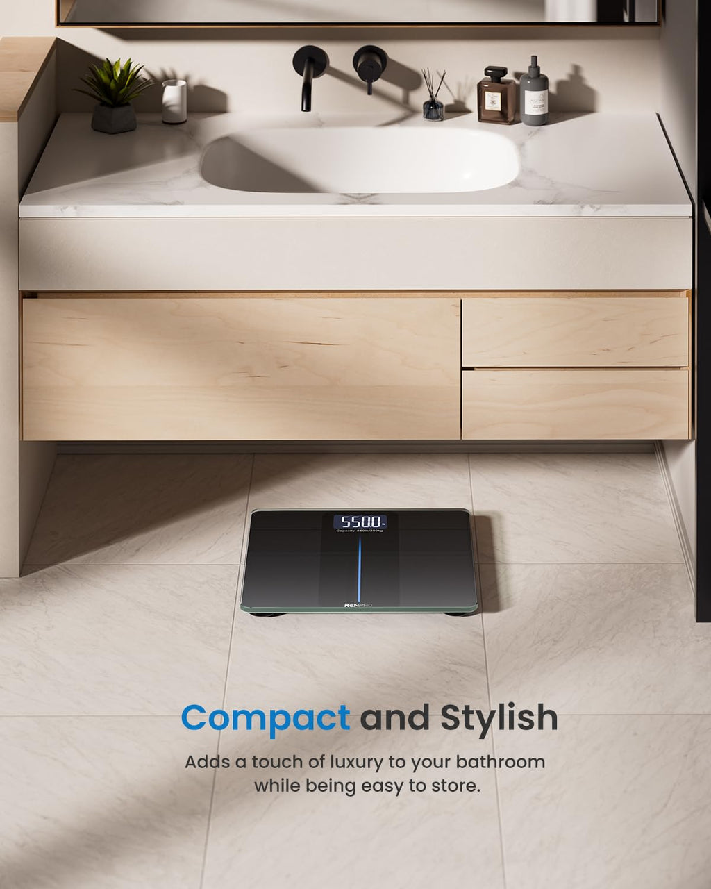 RENPHO Large Platform Weighing Scales for Body Weight, 550lb/250kg Bathroom Scales Large Display, Digital Scales with High Accurate, Weight Loss Tracking, 33x30cm, Core 1L