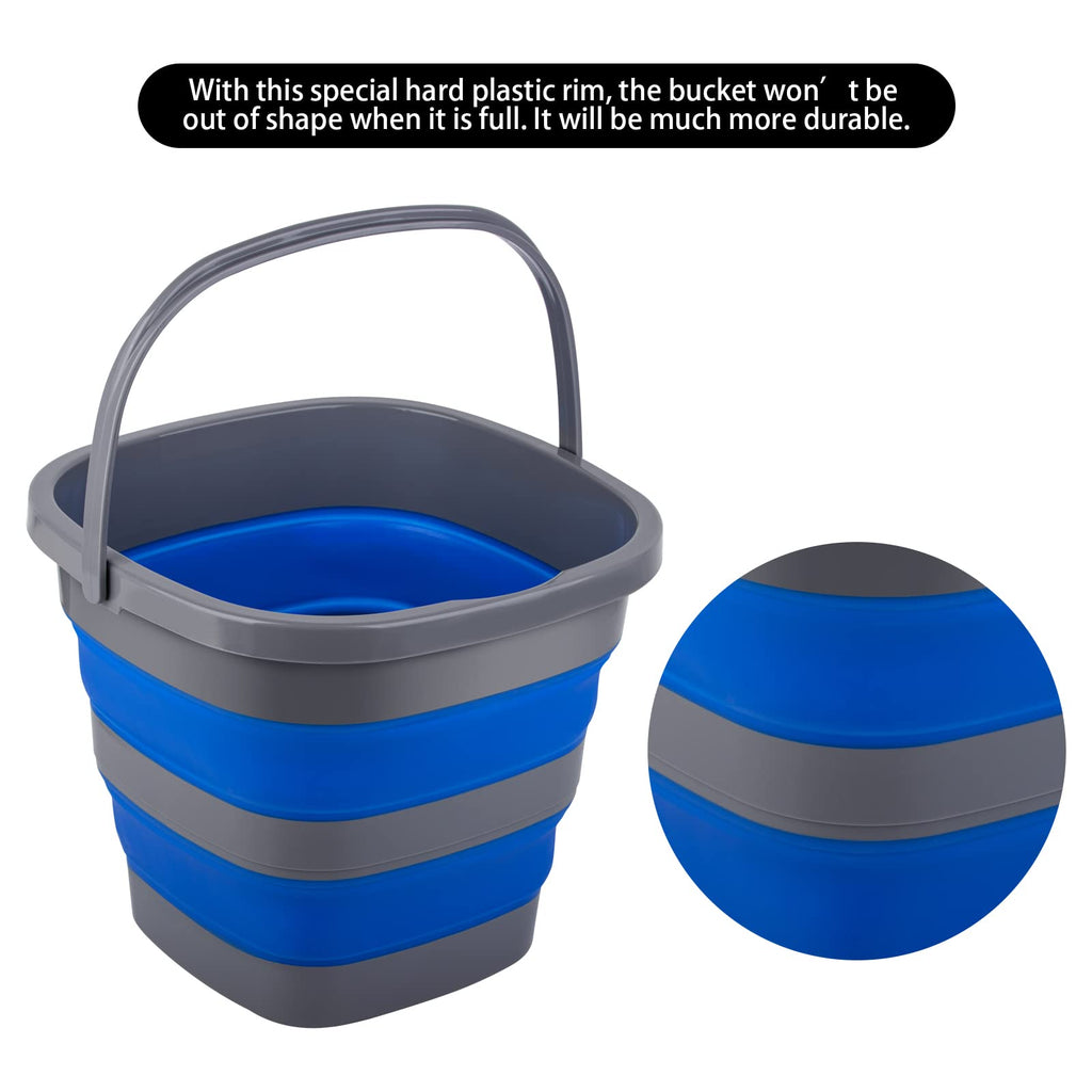 2 Pack Collapsible Plastic Bucket with 1.32 Gallon (5L) Each, Foldable Rectangular Tub for House Cleaning, Space Saving Outdoor Waterpot for Garden or Camping, Portable Fishing Water Pail