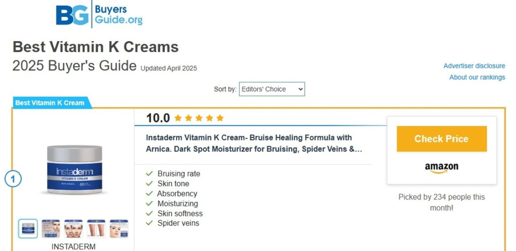 Vitamin K Cream-Revitalizing Formula with Arnica for the Appearance of Brusing, Spider Veins, Broken Capillaries, Uneven Tone & Dark Spot – Under Eye Cream for the Look of Dark Circles & Puffiness