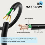 EP 15 Ft Outdoor Extension Cord - 12/3 SJTW Heavy Duty Black Extension Cable with 3 Prong Grounded Plug - Power Cord for Lawn, Garden, Appliances