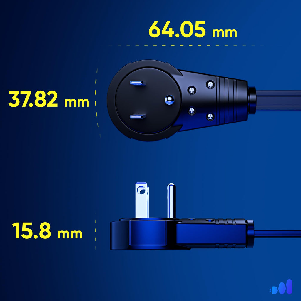Maximm Cable 3 Ft 360° Rotating Flat Plug Extension Cord/Wire, 16 AWG Multi 3 Outlet Extension Wire, 3 Prong Grounded Wire - Black - UL Certified