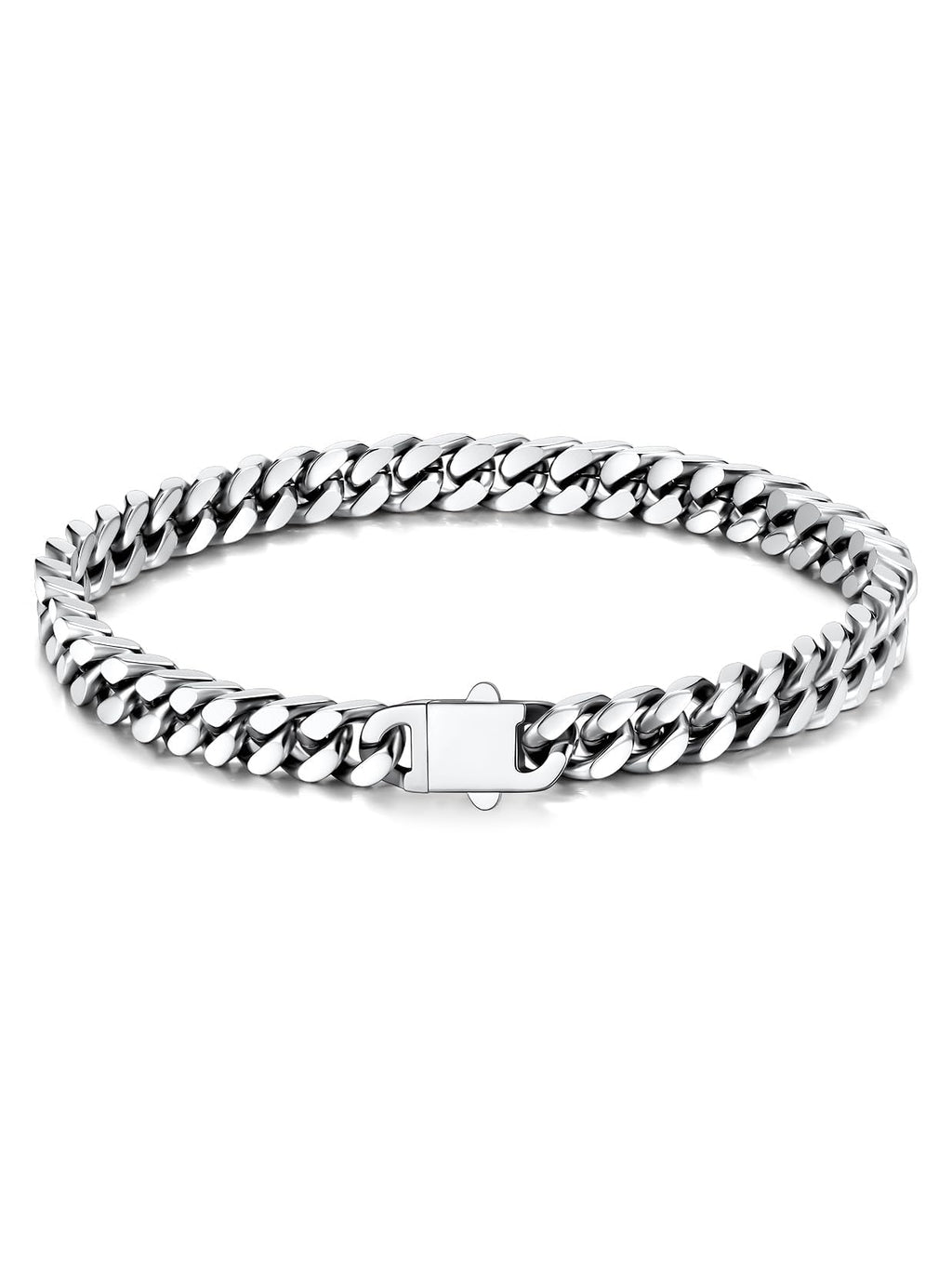 U7 Silver Bracelet for Men Stainless Steel Cuban Link Bracelets 5mm 7.5"
