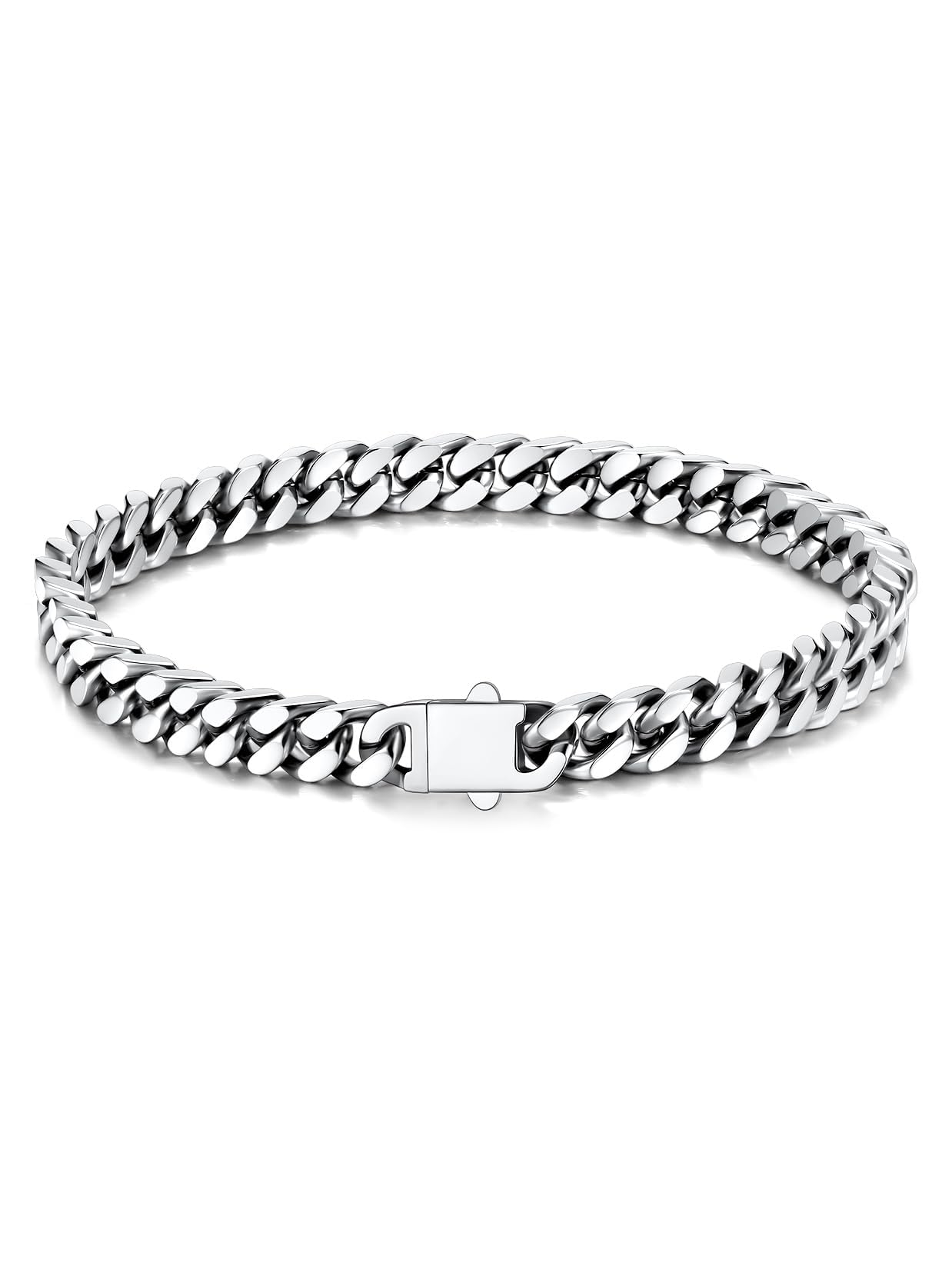 U7 Silver Bracelet for Men Stainless Steel Cuban Link Bracelets 5mm 7.5"