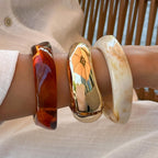 AVOGIR Chunky Acrylic Bangle Bracelet for Women Colorful Resin Bracelets Trendy Stack Statement Cuff Jewelry Gift (Gold 02)