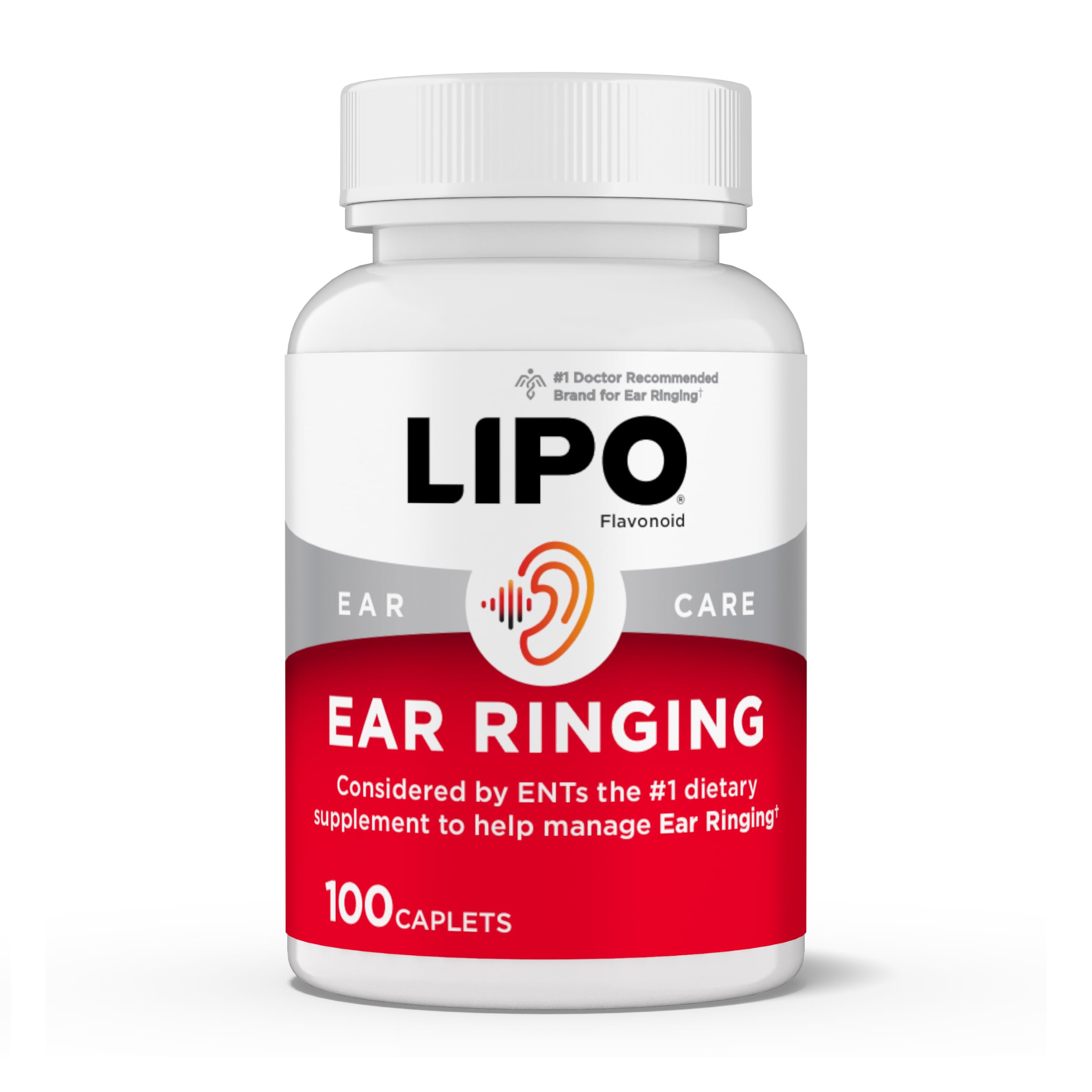 Lipo Flavonoid Ear Ringing - Doctor-Recommended for Ringing Ears – Clinically Proven Lemon Bioflavonoid Complex with Vitamins C, B1, B2, B6, B12, & Calcium - 100 Caplets