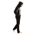 Spooktacular Creations Halloween Skeleton Costume, Adult Skeleton Costume, Unisex Adult Jumpsuit Plush Hoodie Zipper Jumpsuit for Men Women Halloween Dress-up Cosplay Themed Parties Black