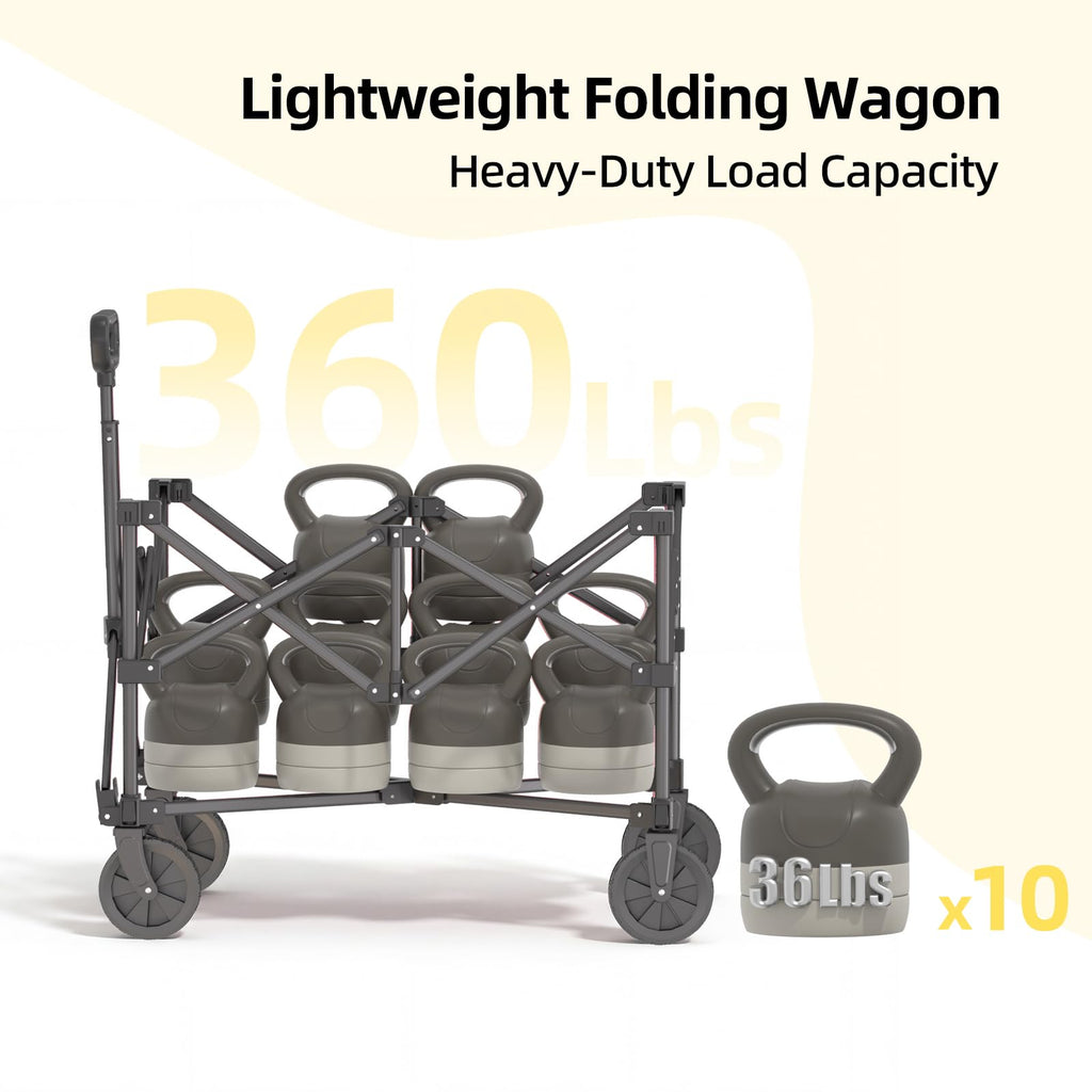 EchoSmile Easy Collapsible Wagon Cart, Folding for Grocery & Camping, Black