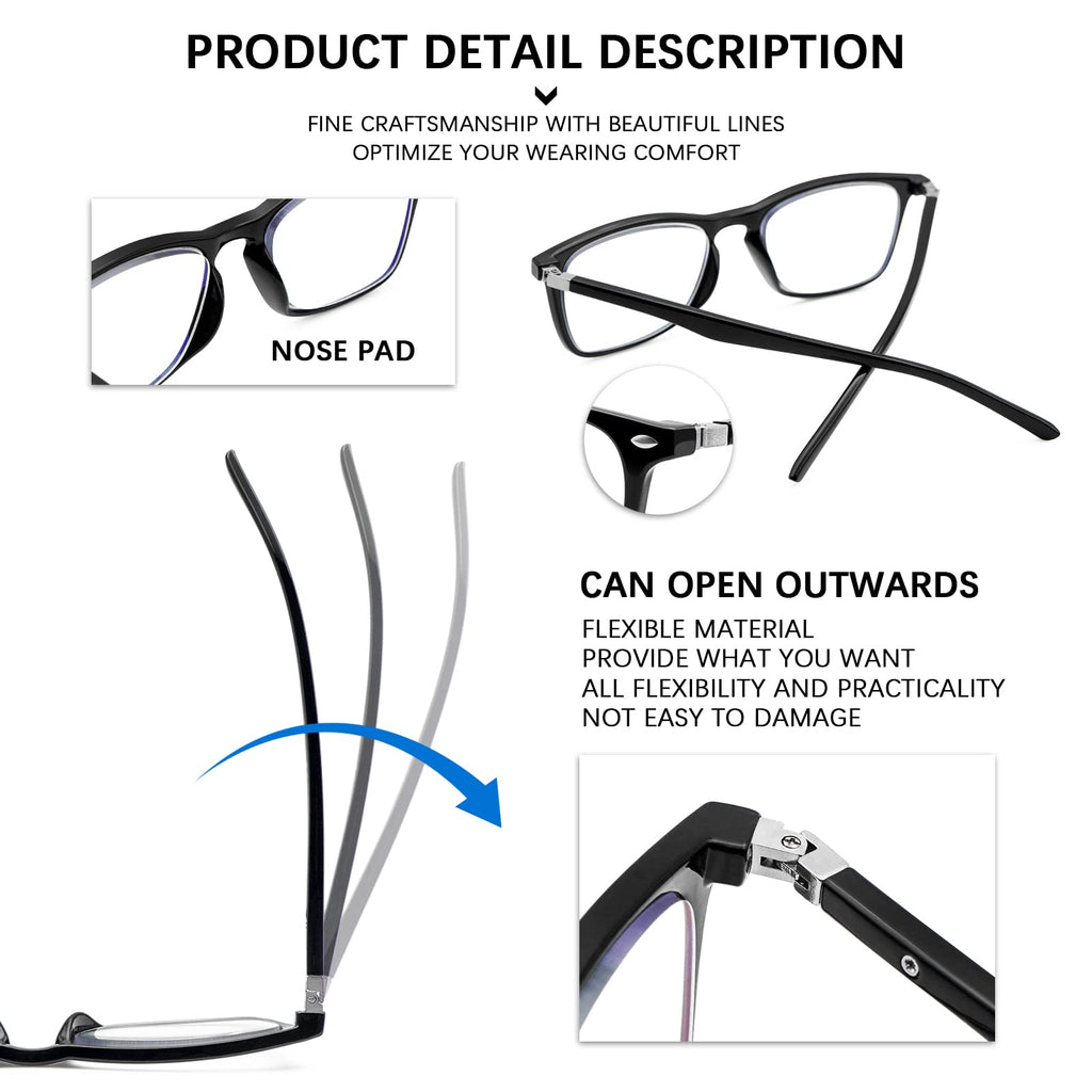 Sumkyle 3 Pack Progressive Multifocus Reading Glasses for Men Women Blue Light Blocking Spring Hinges Computer Readers (3 Black,1.50)