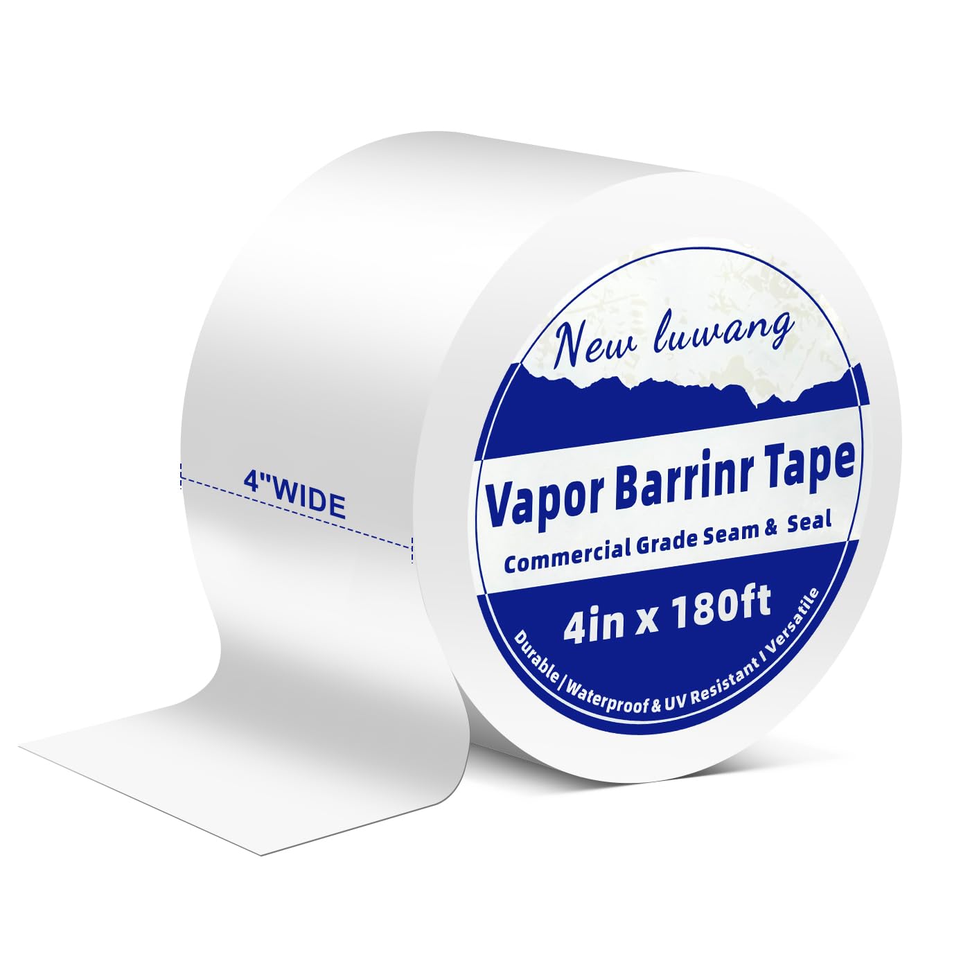 New luwang Vapor Barrier Tape,4 Inch x 180' Roll,Crawl Space Vapor Barrier, White Polyethylene Moisture Barrier Tape, Waterproof Seal & Seam Tape for Underlayment, Insulation & Plastic Liners(1Roll)